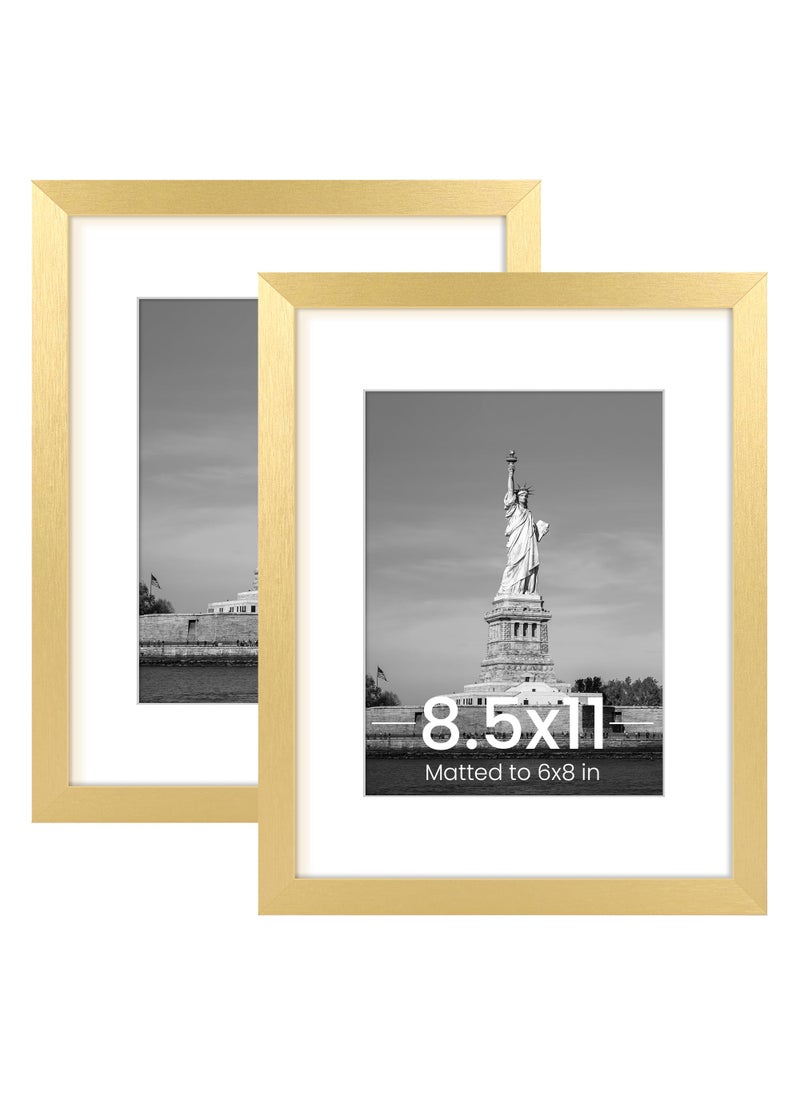 ENJOYBASICS ENJOYBASICS 8.5 x 11 Picture Frame  Display Poster 6x8 with Mat or 8.5x11 Without Mat  Wall Gallery Photo Frames  Gold  2 Pack  - Image 1