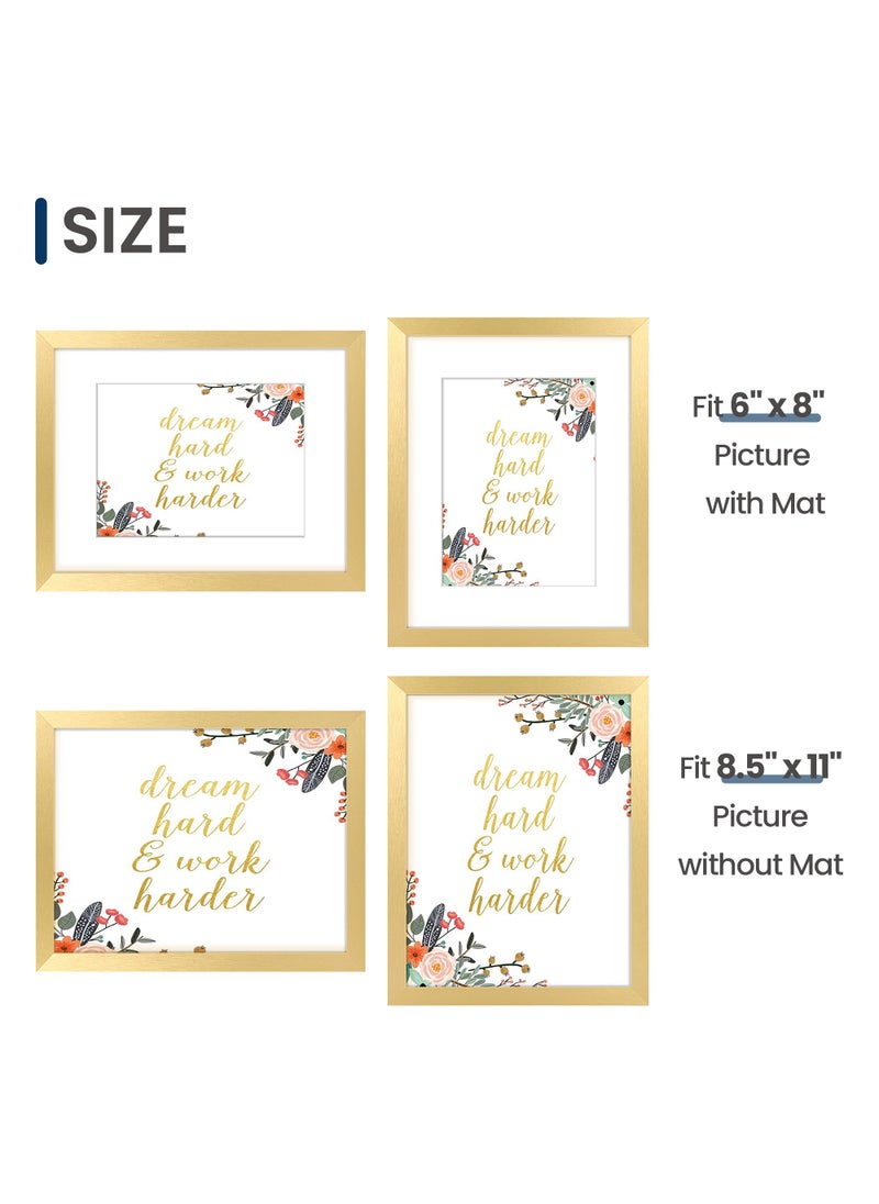 ENJOYBASICS ENJOYBASICS 8.5 x 11 Picture Frame  Display Poster 6x8 with Mat or 8.5x11 Without Mat  Wall Gallery Photo Frames  Gold  2 Pack  - Image 5