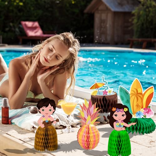 kockuu 12Pcs Hawaiian Luau Party Table Decorations Double sided Aloha Flamingo Honeycomb Centerpieces Table Decorations for Hawaiian Tiki Birthday Wedding Pool Party Supplies - Image 5