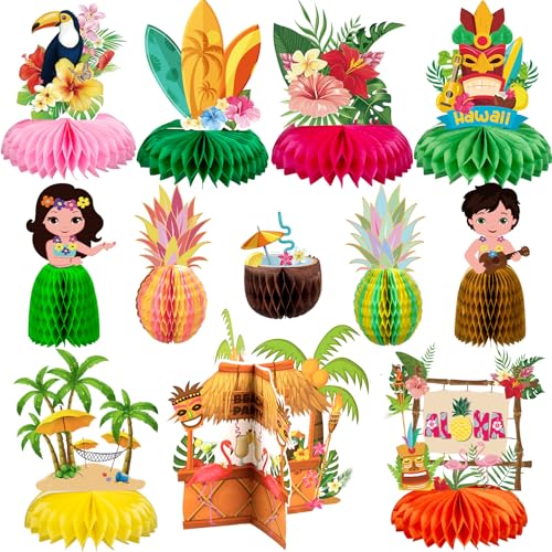 kockuu 12Pcs Hawaiian Luau Party Table Decorations Double sided Aloha Flamingo Honeycomb Centerpieces Table Decorations for Hawaiian Tiki Birthday Wedding Pool Party Supplies - Image 1