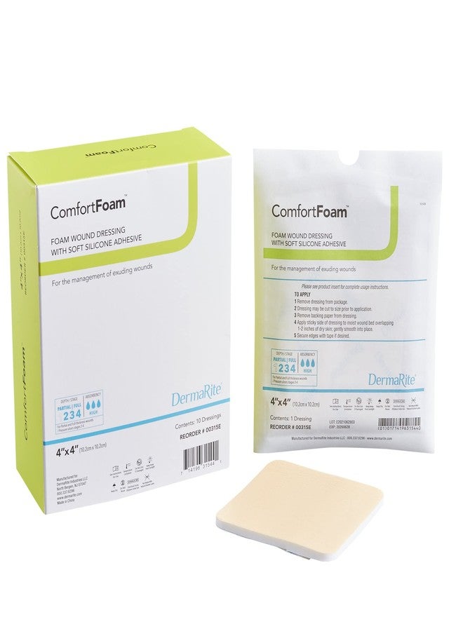 dermarite ComfortFoam Foam Dressing 4 x 4" Square No Border Film Backing 00315E 10 per Box - Image 1
