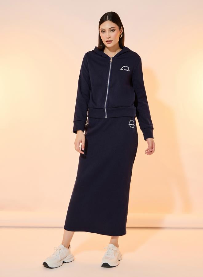 Styli Styli Slogan Print Hooded Jacket and Maxi Skirt Co-Ords - Image 3