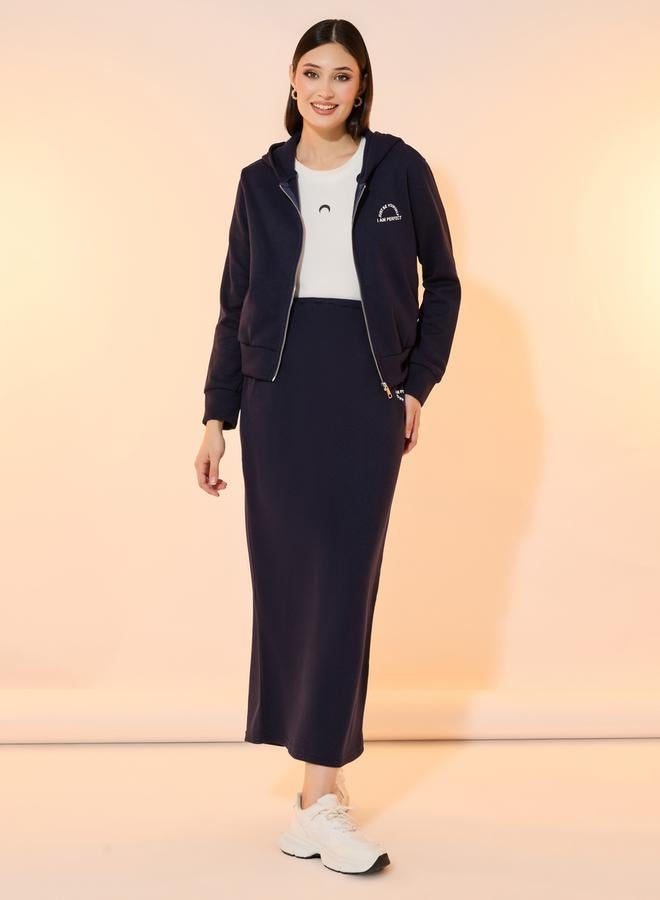 Styli Styli Slogan Print Hooded Jacket and Maxi Skirt Co-Ords - Image 1