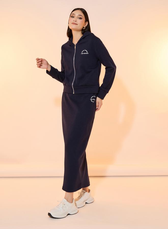 Styli Styli Slogan Print Hooded Jacket and Maxi Skirt Co-Ords - Image 2