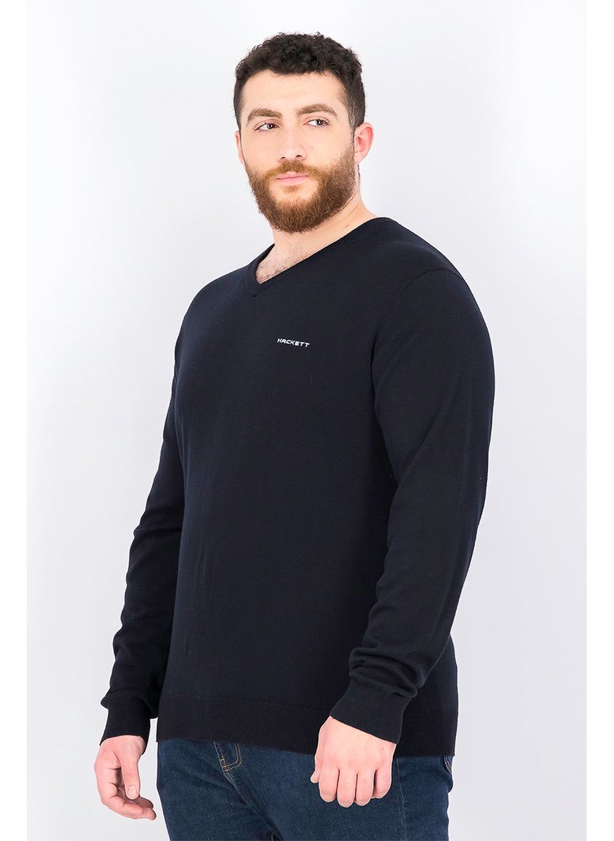 Hackett Men V-neck Long Sleeves Knit Sweater, Black  - Image 2