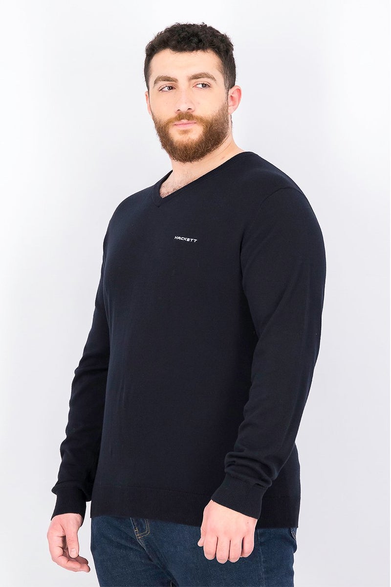 Hackett Men V-neck Long Sleeves Knit Sweater, Black - Image 2