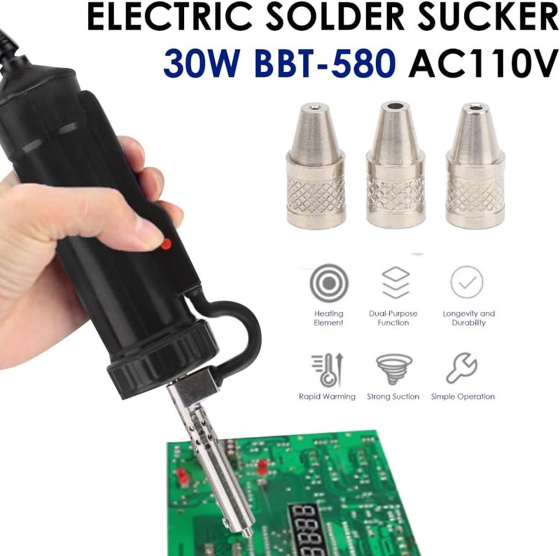 Wal front Electric Solder Sucker 30W Automatic Desoldering Pump with Vacuum Suction, 3 Nozzles (1.0mm, 1.5mm, 2.5mm) Tin Suction Device for Tin Removal Work (US Plug AC110V) ﻿ - Image 1