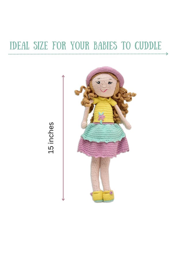 Happy Threads Handmade Crocheted Love & Care Cecilia Doll (15 inches) – Multicolour | Crochet Toys | Child Safe | for Babies 6 Months & Above | Dolls for Boys/Girls| For Birthday Gift | Decorative Items for Room - Image 4