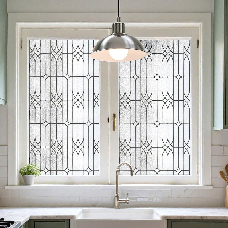 ADD.HERES Window Privacy Film, Stained Glass Decorative Static Cling, Removable Sun Blocking Vinyl Covering,Window Film for Home Kitchen Living Room, Dusseldorf, 17.3" x 78.7" - Image 2