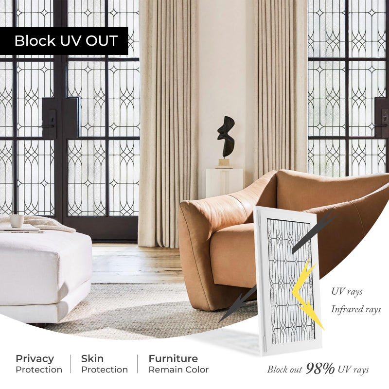 ADD.HERES Window Privacy Film, Stained Glass Decorative Static Cling, Removable Sun Blocking Vinyl Covering,Window Film for Home Kitchen Living Room, Dusseldorf, 17.3" x 78.7" - Image 5