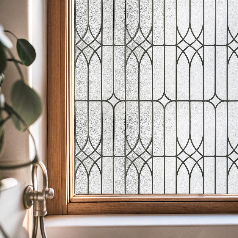 ADD.HERES Window Privacy Film, Stained Glass Decorative Static Cling, Removable Sun Blocking Vinyl Covering,Window Film for Home Kitchen Living Room, Dusseldorf, 17.3" x 78.7" - Image 1