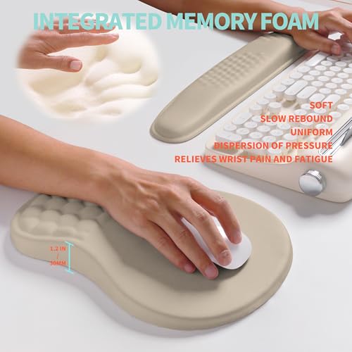 KUOSGM 2-in-1 Ergonomic Set, Wave Rise Keyboard Wrist Rest and Massage Bulge Slope Mouse Pad Wrist Support, Cushion Memory Foam Integrated to Relieve Wrist Pain, Apricot - Image 4
