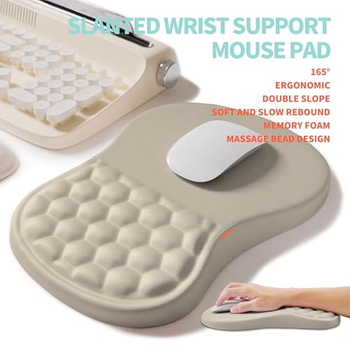 KUOSGM 2-in-1 Ergonomic Set, Wave Rise Keyboard Wrist Rest and Massage Bulge Slope Mouse Pad Wrist Support, Cushion Memory Foam Integrated to Relieve Wrist Pain, Apricot - Image 3