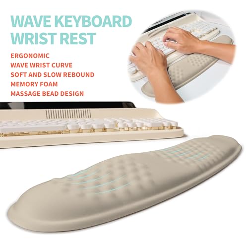 KUOSGM 2-in-1 Ergonomic Set, Wave Rise Keyboard Wrist Rest and Massage Bulge Slope Mouse Pad Wrist Support, Cushion Memory Foam Integrated to Relieve Wrist Pain, Apricot - Image 2