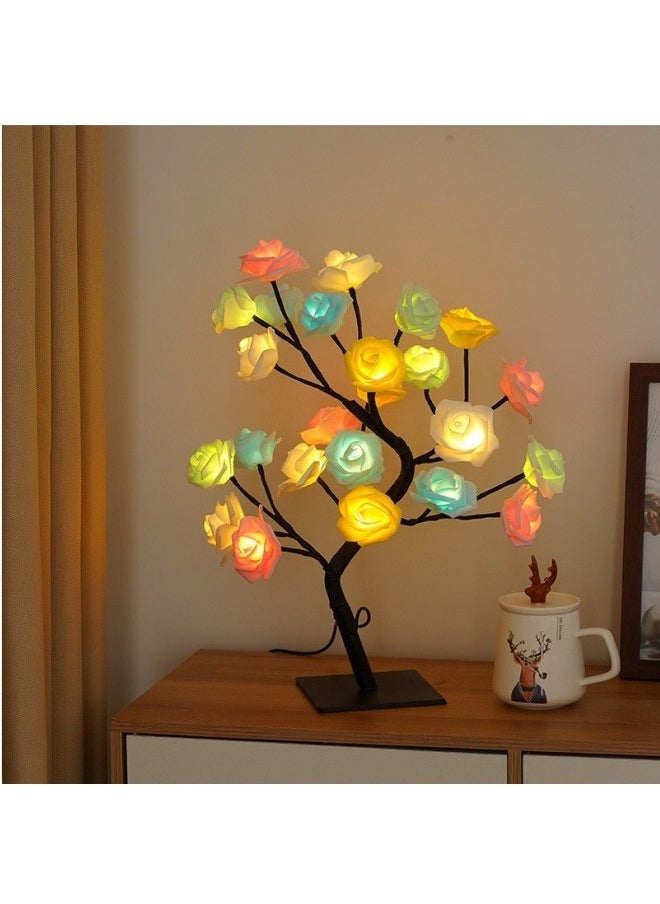 LED Decorative Light Simulation Rose Tree Lamp With Detachable Plastic Base, USB Switch Night Light Desk Lamp.