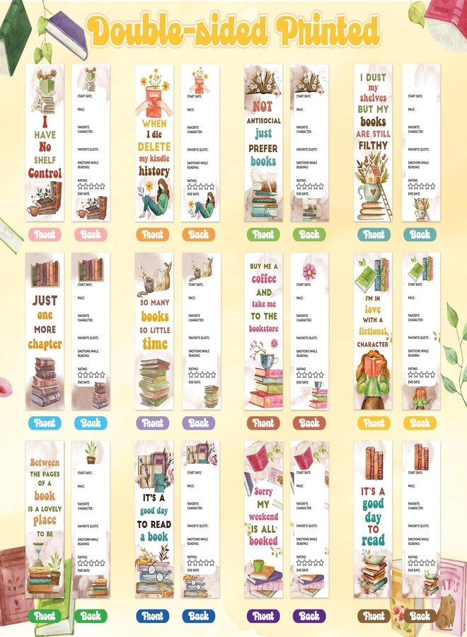 Haooryx Book Lovers Bookmarks - 120Pcs Watercolor Paper Bookmark Humor Double-Sided Reading Page Marker Tracker Book Reading Club Party Teacher Supply School Prize Student Reward Kids Birthday Gifts - Image 3