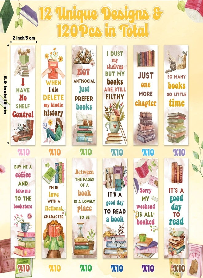 Haooryx Book Lovers Bookmarks - 120Pcs Watercolor Paper Bookmark Humor Double-Sided Reading Page Marker Tracker Book Reading Club Party Teacher Supply School Prize Student Reward Kids Birthday Gifts - Image 2