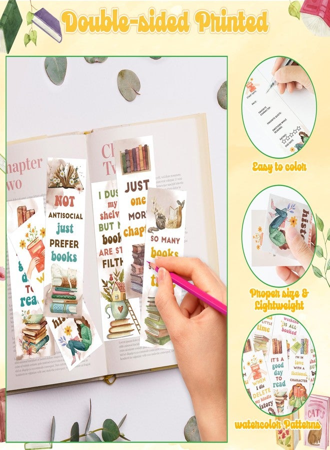 Haooryx Book Lovers Bookmarks - 120Pcs Watercolor Paper Bookmark Humor Double-Sided Reading Page Marker Tracker Book Reading Club Party Teacher Supply School Prize Student Reward Kids Birthday Gifts - Image 4