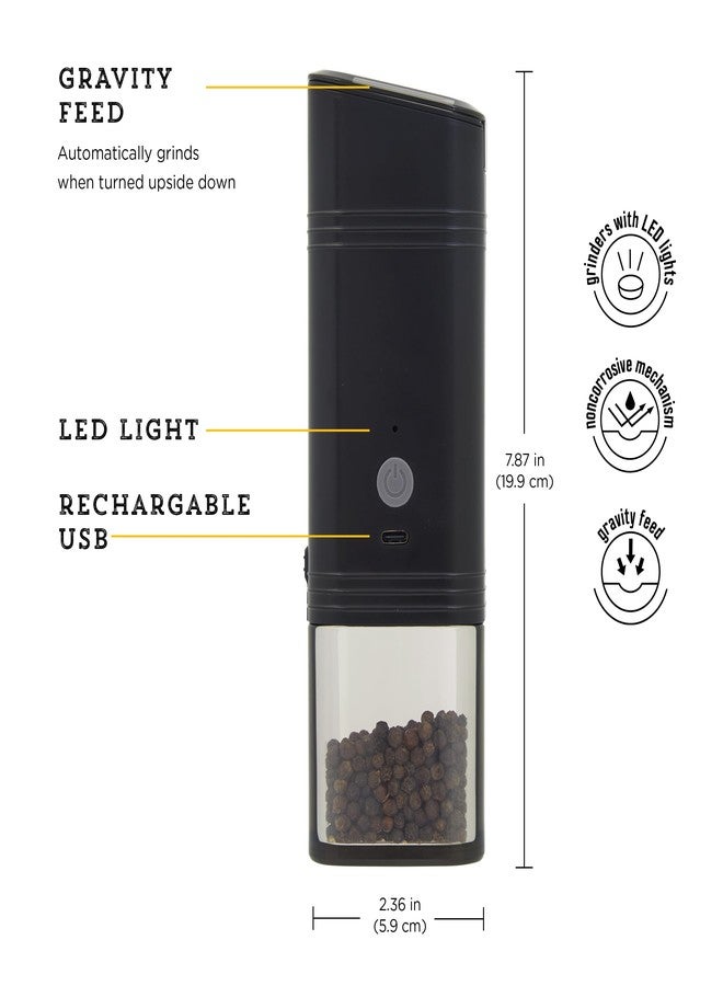 Kamenstein USB Rechargeable Gravity Feed Grinder, Filled With Peppercorns, Black - Image 3