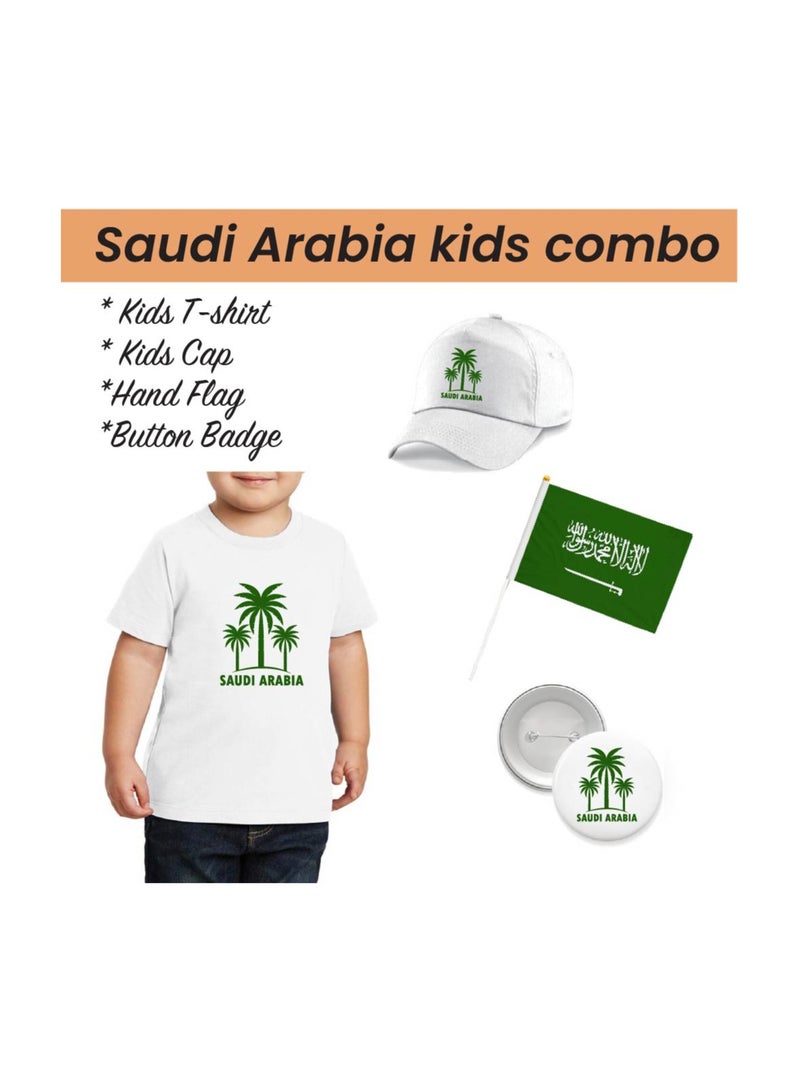 Saudi National Day T Shirt for Boys, Cap, Badge, Flag Set Celebrate Pakistan Saudi National Day with this Kids Combo Pack in Style - Image 2