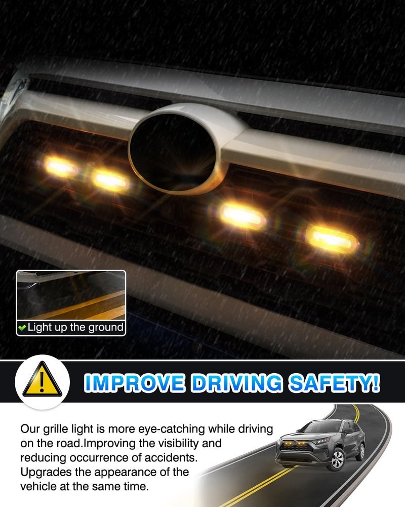 Autorder LED Grille Lights for Toyota RAV4 2025 2024 2023 2022 2021 2020 2019 Accessories Front Warning Bulbs with Amber Light and White Light 4PCS (Not Fit for Adventure/RAV4 PHEV) - Image 2