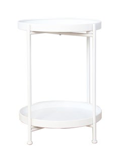 Perfii 2 Tier Metal Round End Table with Removable Tray, Foldable and Waterproof Table for Living Room, Balcony and Office  - Image 1