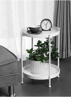 Perfii 2 Tier Metal Round End Table with Removable Tray, Foldable and Waterproof Table for Living Room, Balcony and Office  - Image 3