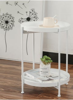 Perfii 2 Tier Metal Round End Table with Removable Tray, Foldable and Waterproof Table for Living Room, Balcony and Office  - Image 5