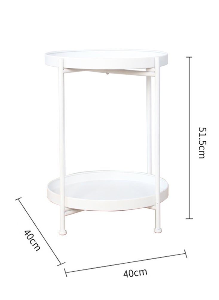 Perfii - 2 Tier Metal Round End Table with Removable Tray, Foldable and Waterproof Table for Living Room, Balcony and Office - Image 1