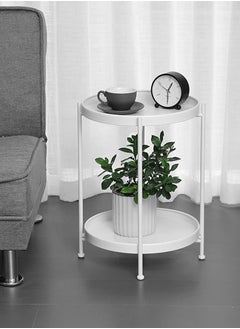 Perfii 2 Tier Metal Round End Table with Removable Tray, Foldable and Waterproof Table for Living Room, Balcony and Office  - Image 2