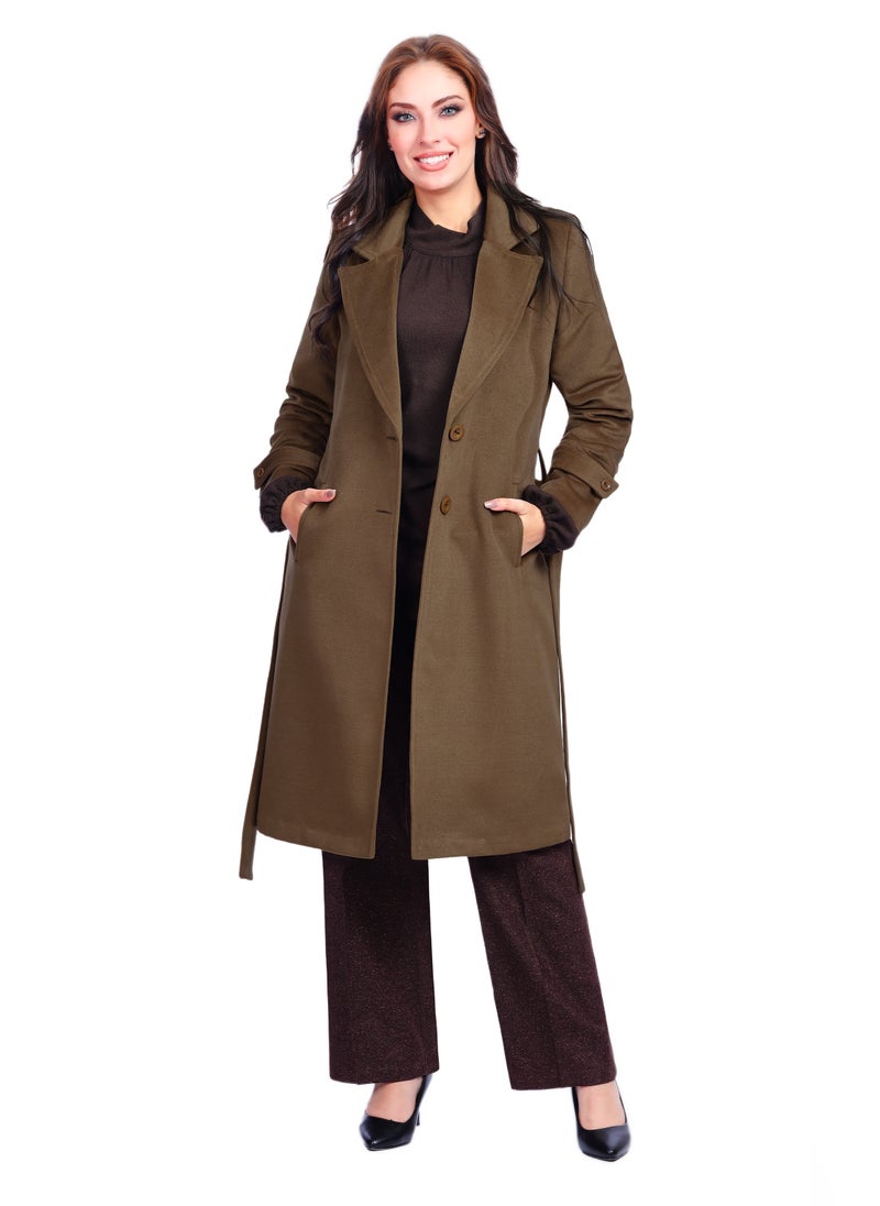 Smoky Egypt - Fully Lined Classic Long Wool Coat With  Belt - Havan - Image 1