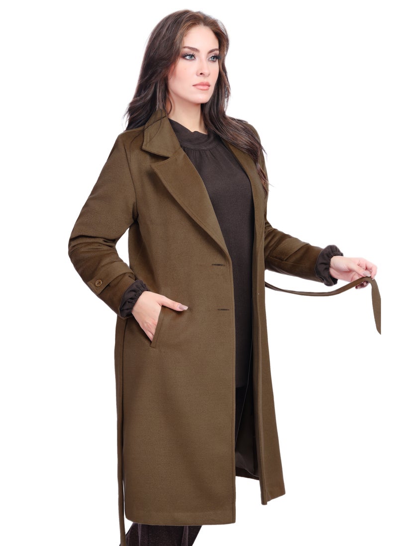 Smoky Egypt - Fully Lined Classic Long Wool Coat With  Belt - Havan - Image 1