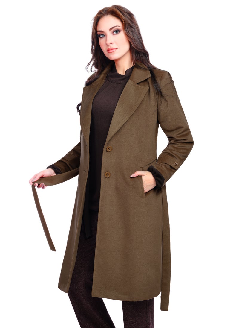 Smoky Egypt - Fully Lined Classic Long Wool Coat With  Belt - Havan - Image 1