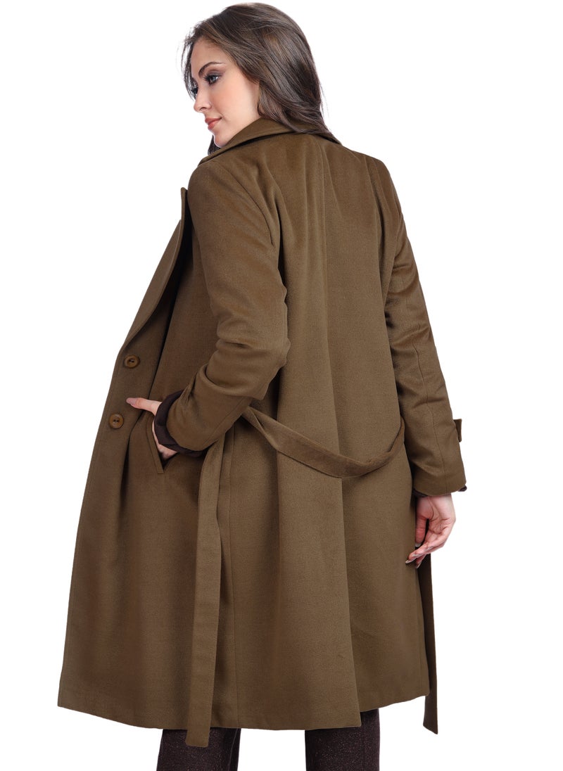 Smoky Egypt - Fully Lined Classic Long Wool Coat With  Belt - Havan - Image 1