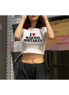 Touz Moda I Love Making Mistakes Printed White Crop