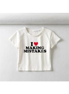 TouzModa Touz Moda I Love Making Mistakes Printed White Crop  - Image 4