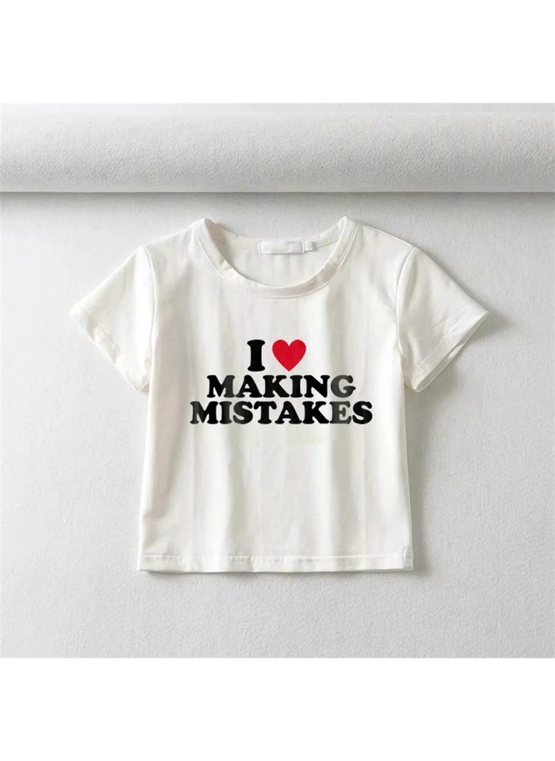 TouzModa - Touz Moda I Love Making Mistakes Printed White Crop - Image 1