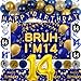 Distasio 14th Birthday Decorations for Boys Blue and Gold Happy 14th Birthday Decorations Boy Bruh Im 14 Backdrop Happy Birthday Banner Tablecover Number 14 Balloons Pompoms14 Year Old Boy Bday Party Decor - Image 2