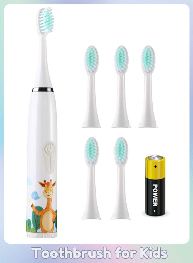Sharpdo Kids Battery Powered Toothbrush, Children Sonic Toothbrushes with 6 Brush Heads, Giraffe, White - Image 1