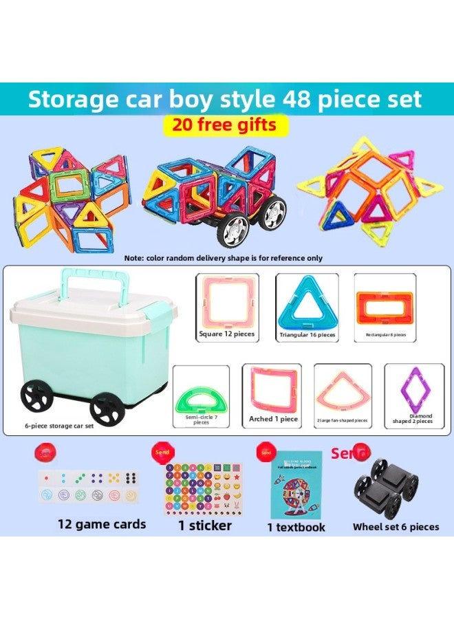 Educational Magnetic Building Blocks Children's Playtime Versatile Desktop Toy Kindergarten Park Ground Decoration Toy Wholesale-Color:Luxury Storage Car 48 Pieces Pure Magnetic Suit Boys - Image 1