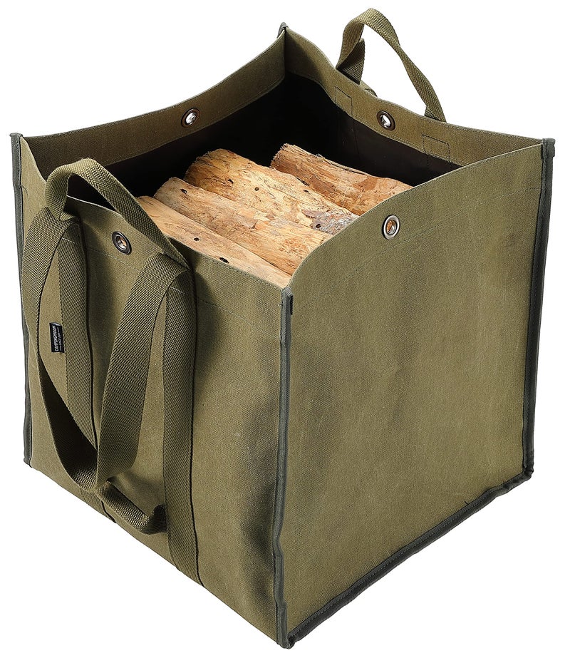 camping moon Firewood Log Carrier Tote Fire Wood Canvas BC400 Khaki Durable Easy Carry - Image 2