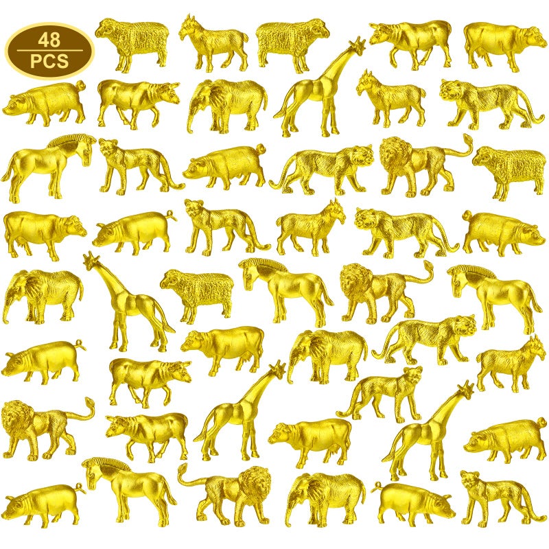 Charniol 48 Pcs Metallic Gold Plastic Animal Figurines Toys Safari Animal Figurines Zoo Elephant Lion Jungle Wild Mini Decor for Baby Shower Theme Birthday Party Cake Topper Decoration - Image 3