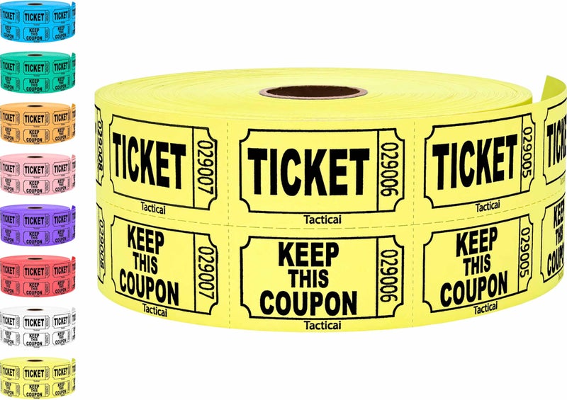 1000 Tacticai Raffle Tickets Yellow 1 of 8 Colors Double Roll Ticket for Events Entry Class Reward Fundraiser Prizes