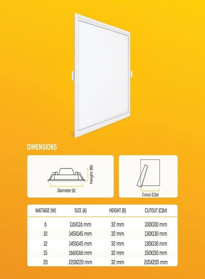 wipro Garnet 20W Square Led Wave Infinity Panel |Cool White Light (6500K)|Rimless with Ultra-Slim Design |Pop Ceiling Light |Cutout-205X205Mm |Pack of 1 -, Polycarbonate - Image 4