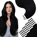 YoungSee Human Hair Tape in Extensions Black 20 Inch Tape in Hair Extensions Human Hair Jet Black Soft and Shiny Hair Extension Tape 20pcs 50g for Long Hair - Image 2