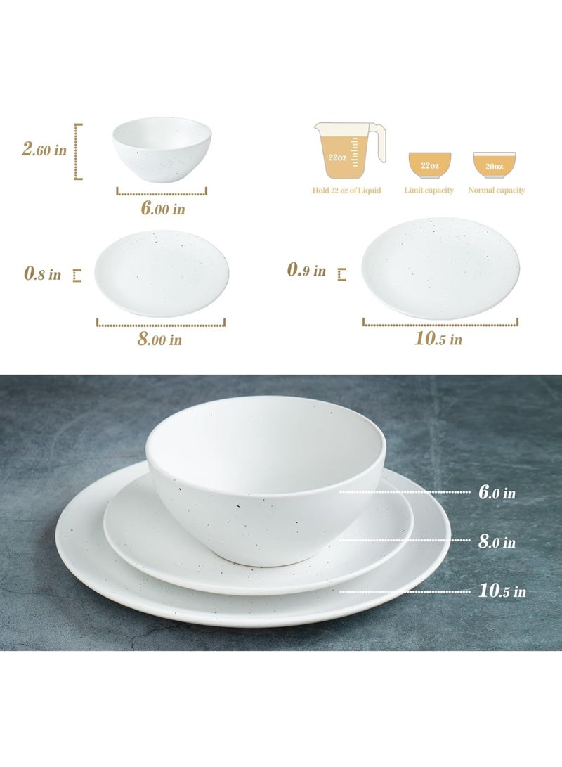 Famiware Moon 12 Piece Stoneware Dinnerware Set, Set for 4, Speckled Design with Matte Finish, Scratch Resistant, Microwave & Dishwasher Safe, White  - Image 4