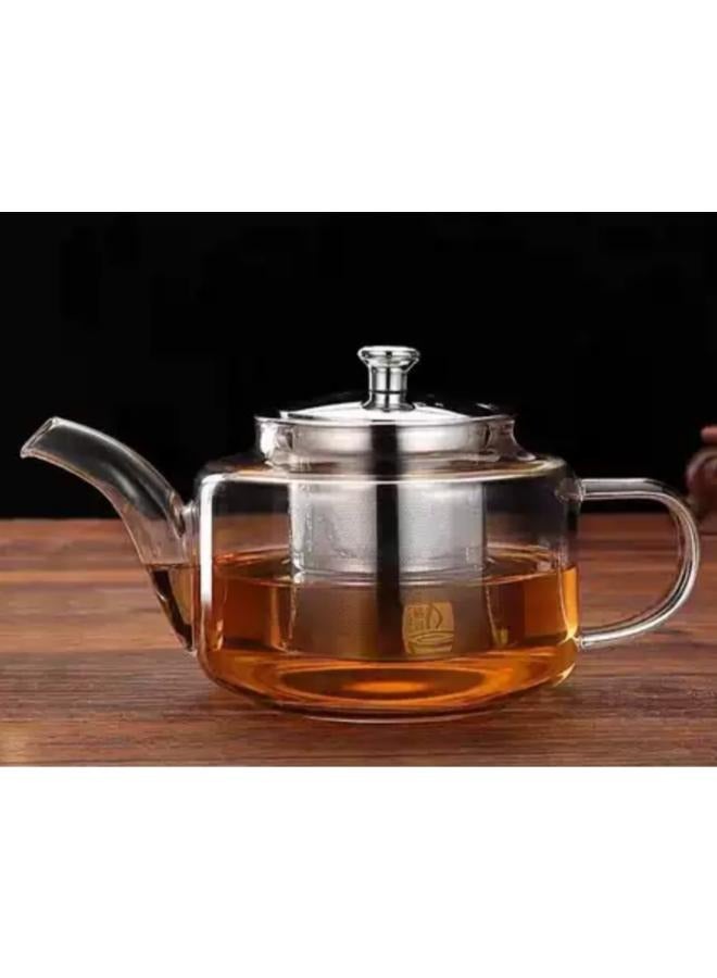 Glass Teapot 800ml with Stainless Steel Filter Liner Square Shape Heat Resistant Tea Kettle High Borosilicate Tea Pot Clear Coffee Pot HZ-800ml - Image 1
