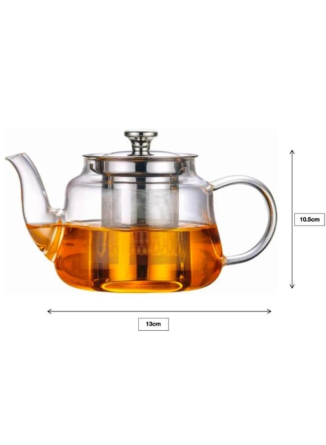 Glass Teapot 800ml with Stainless Steel Filter Liner Square Shape Heat Resistant Tea Kettle High Borosilicate Tea Pot Clear Coffee Pot HZ-800ml - Image 2
