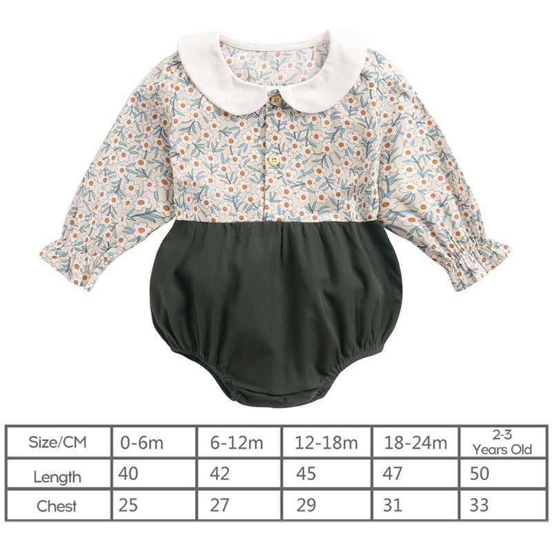 Baby clothes spring and autumn floral jumpsuit newborn long-sleeved bodysuit triangle dress winter package fart clothes ins BRW9109 Green Floral Triangle Climb - Image 2