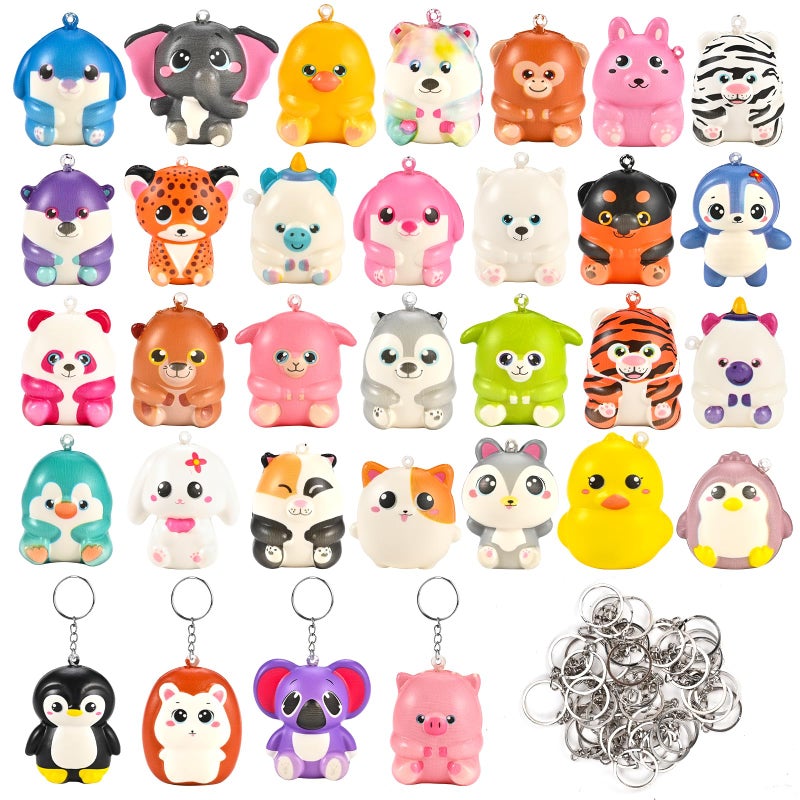 Goldge 32 Pcs Squishy Animal Keychains (Not Attached) - Colorful Party Favors  Goodie Bag  Pinata Stuffers  Classroom  Carnival Prizes  Treasure Box Toys For Kids (32 Pcs Squishy Animal Keychains) - Image 1
